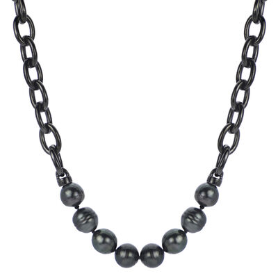 8-9mm Baroque Black Tahitian Pearls Black Rhodium Oval LInk 20" Necklace